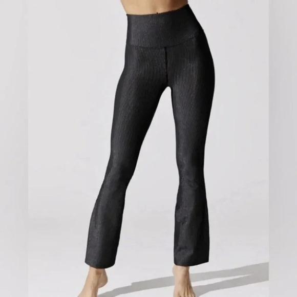 Carbon38 Striped Metallic Flared Shimmer Pants Retro High Rise Black Size M - Picture 1 of 11